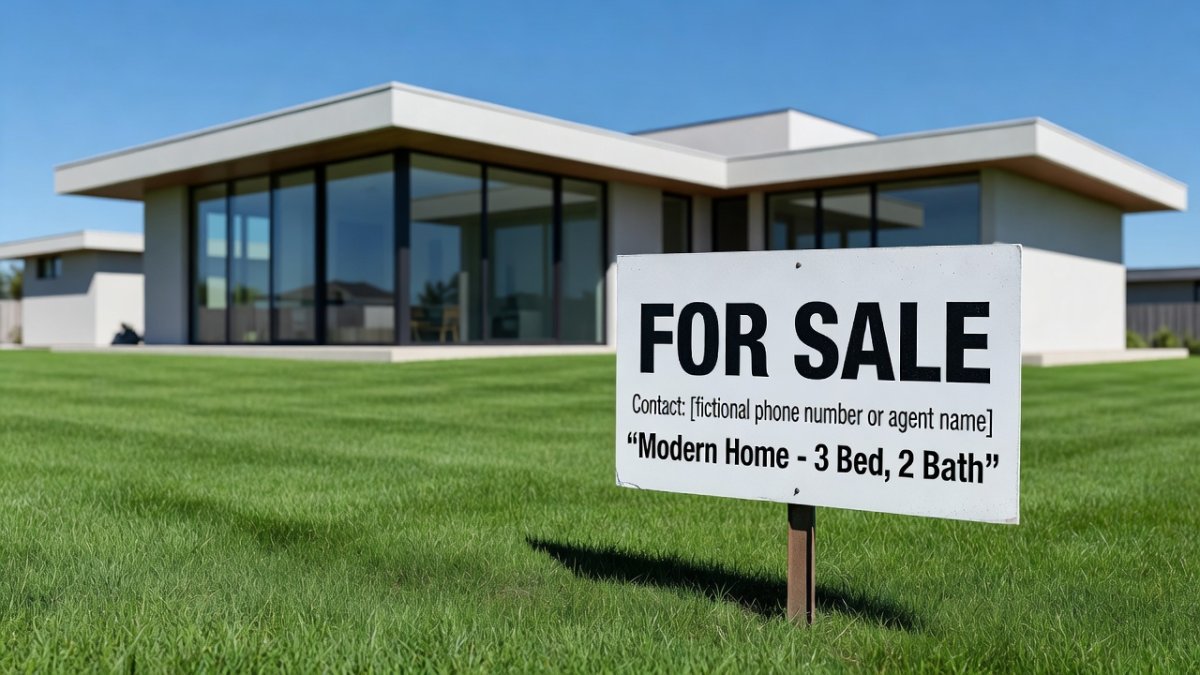 Real estate For Sale sign in front of American home