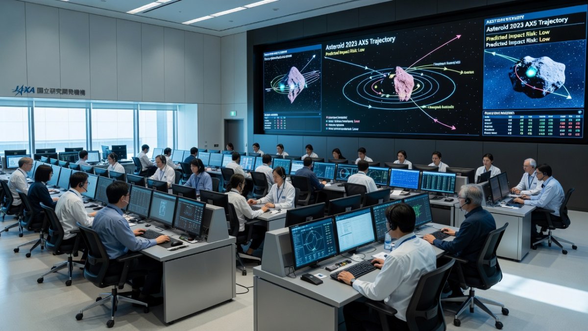 JAXA mission control room monitoring Hayabusa2 Sharp trajectory data