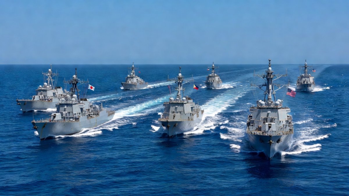Japan, Philippines and US naval vessels during joint exercises in the South China Sea
