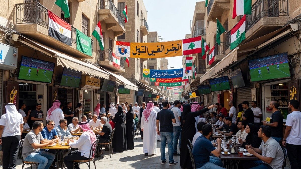 Egyptian fans gathering in Cairo streets and cafes to watch the FIFA World Cup 2026, flags and celebrations across the city