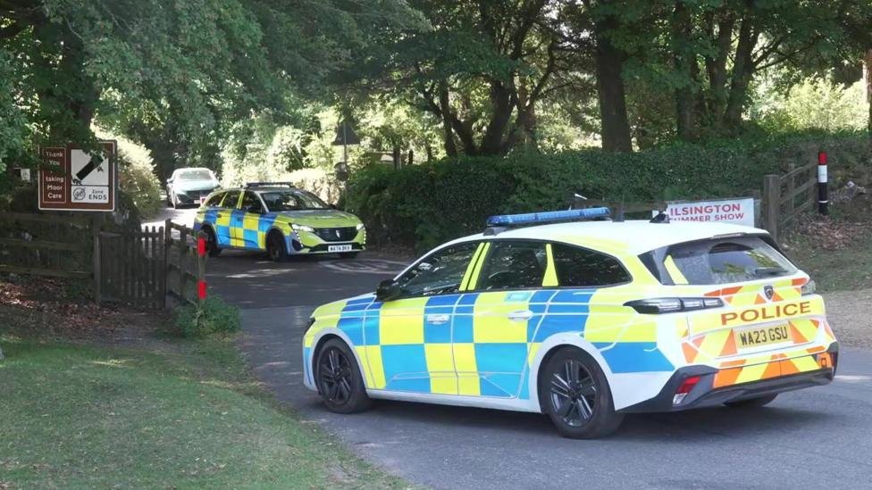Police at the scene near Ann Widdecombe's home in Haytor, Devon