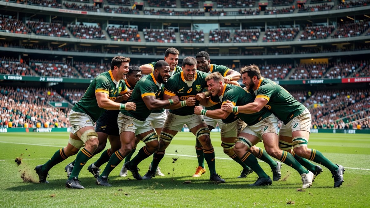 Springboks forwards in action during a scrum at Ellis Park