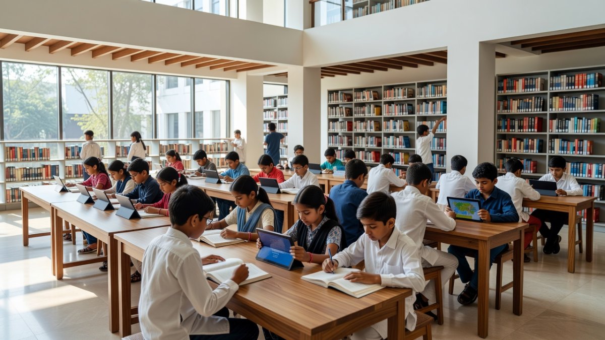 Indian children learning with digital tools and books - AI in education
