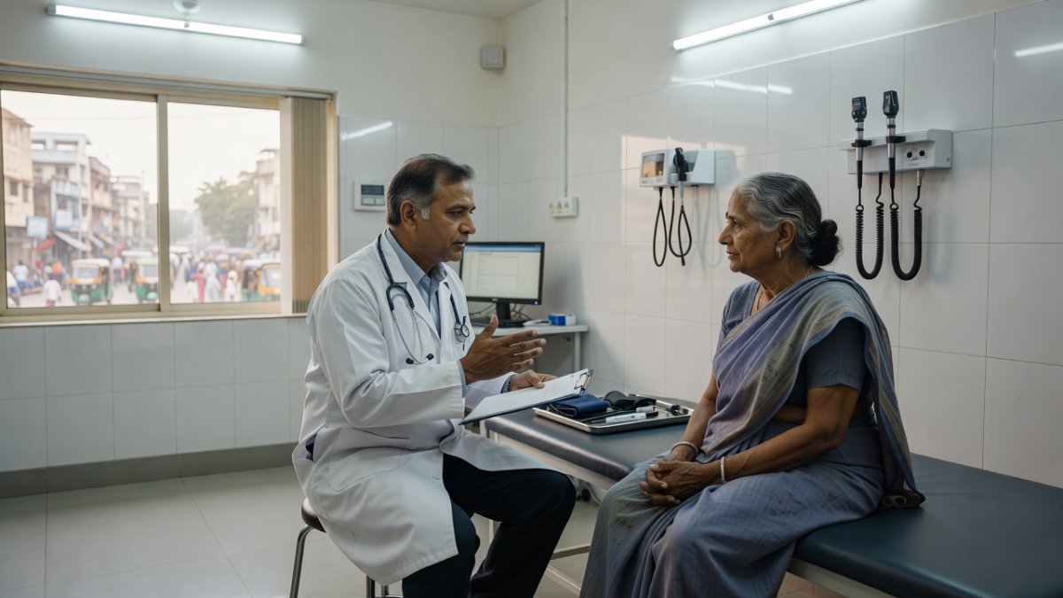 Doctor patient consultation in Indian hospital