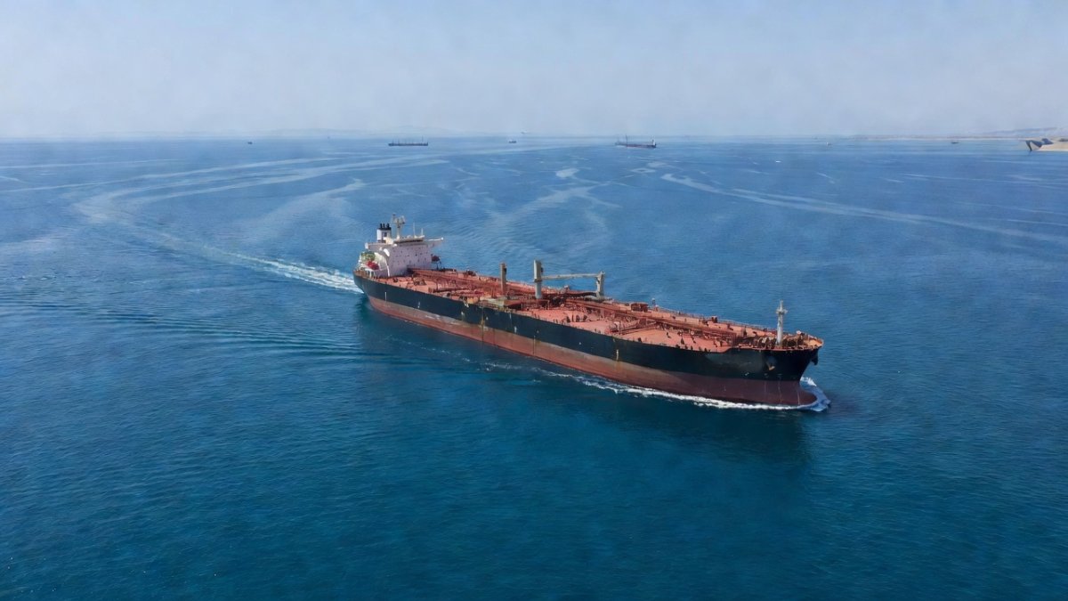 Satellite view of oil tankers in the Red Sea near the Bab el-Mandeb Strait