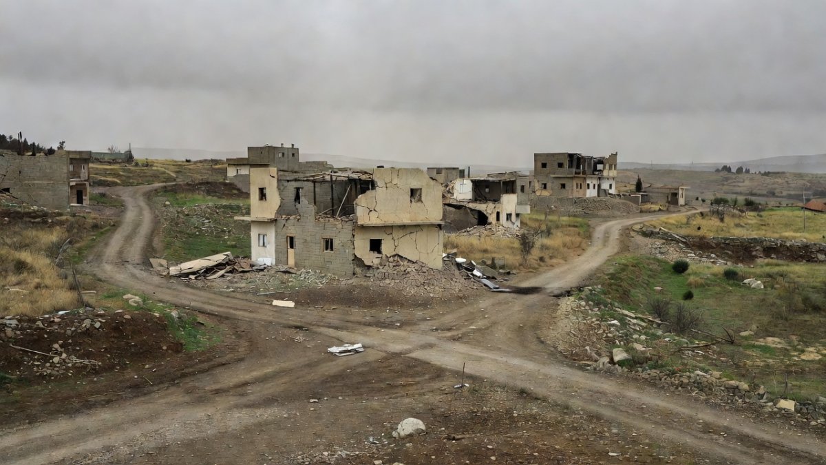Southern Lebanon landscape showing damage from ongoing conflict near the border