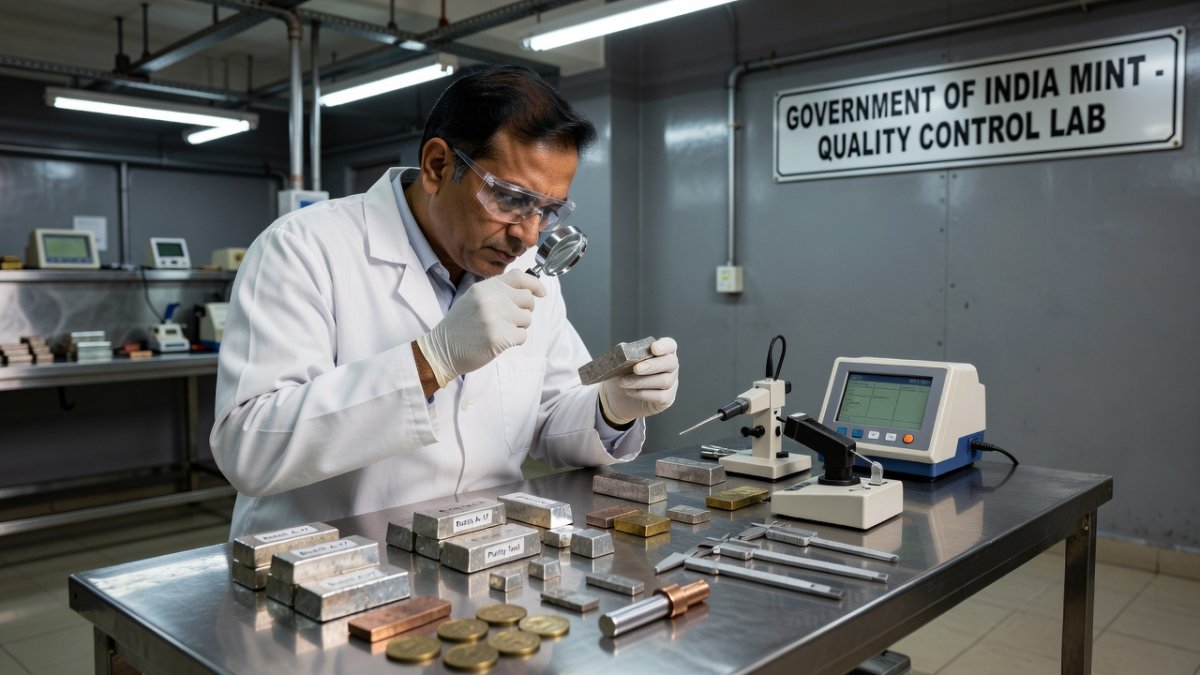 Laboratory testing of metal samples for cadmium contamination at a government mint facility in India
