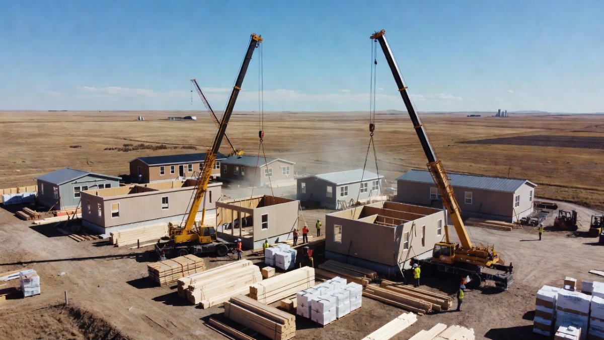 Modular housing construction site in Alberta under the Build Canada Homes program