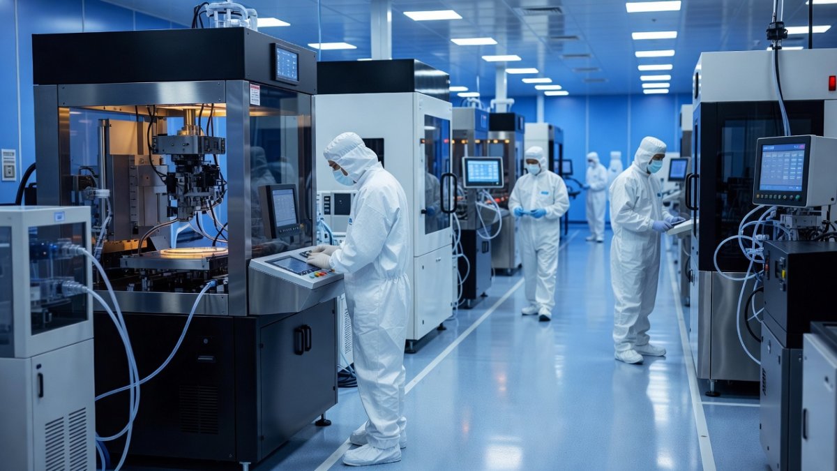 Semiconductor fabrication facility highlighting trilateral supply chain cooperation