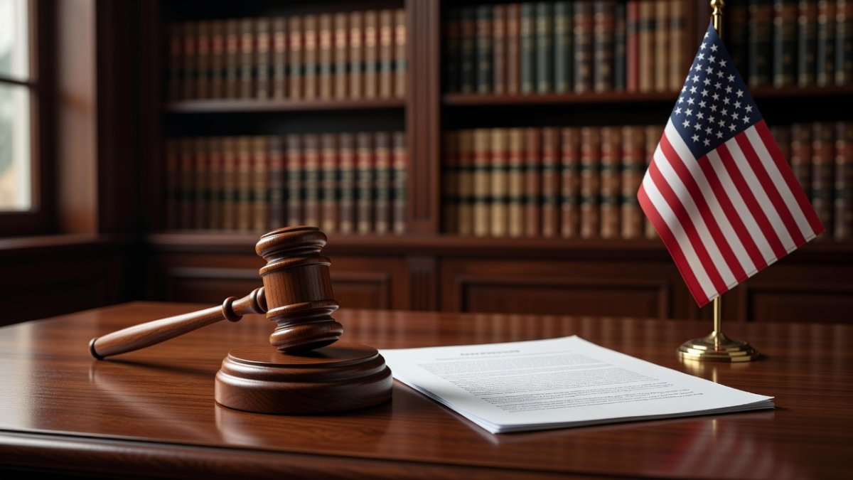 Legal gavel and documents representing the $1.7 million defamation judgment against Patrick Byrne