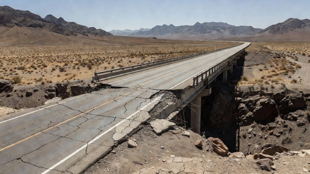 Damaged bridge in Iran's Hormozgan province following US air strikes