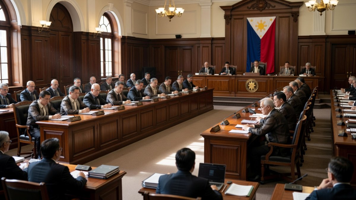 Senate session hall at the Philippine Senate during judicial proceedings