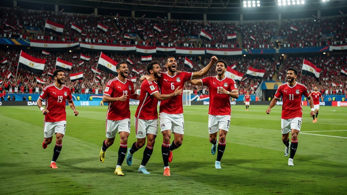 Egyptian national football team players celebrating a goal during the 2026 FIFA World Cup