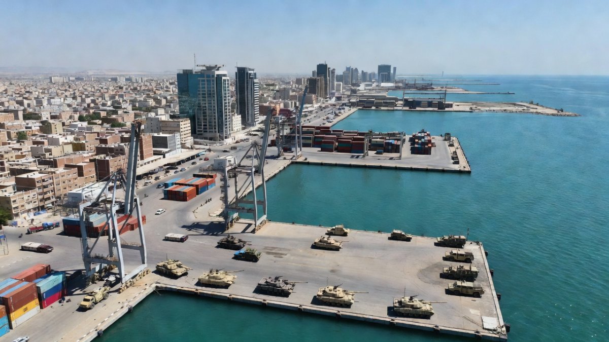 Port city of Bandar Abbas showing coastal facilities and military presence