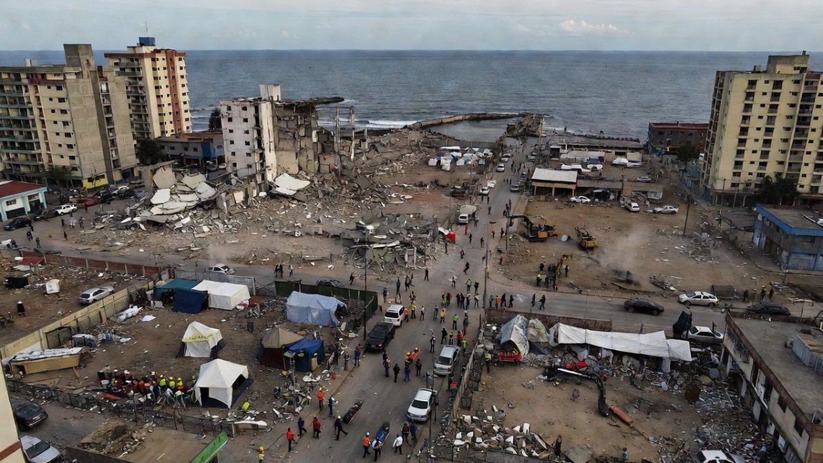 Aerial view of destruction in La Guaira, Venezuela after twin earthquakes