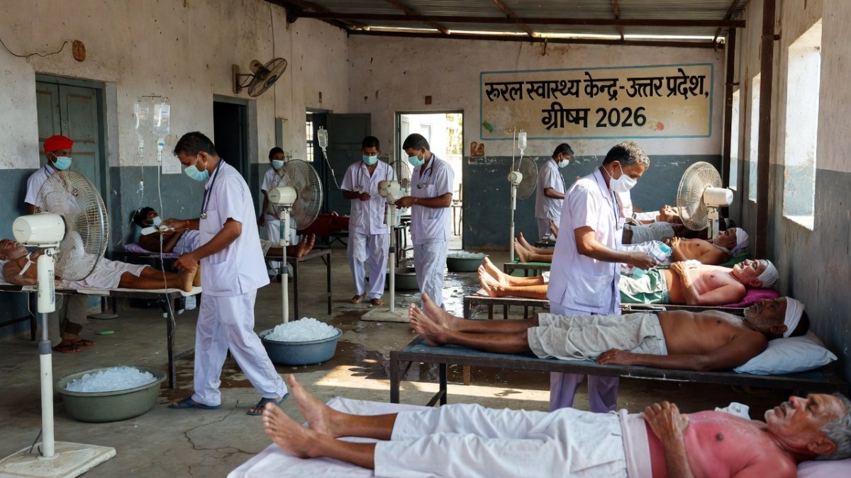 Medical staff attending to heatstroke patients at a hospital in Uttar Pradesh during extreme heat conditions