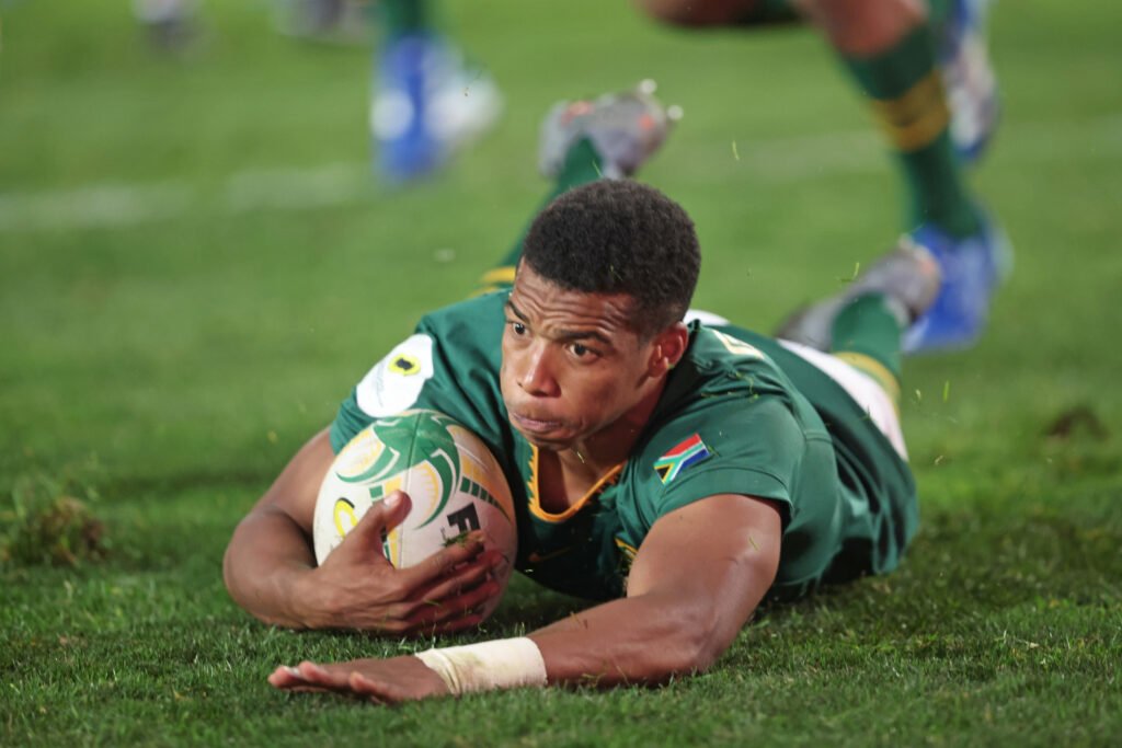 Malcolm Marx celebrates his try at Ellis Park