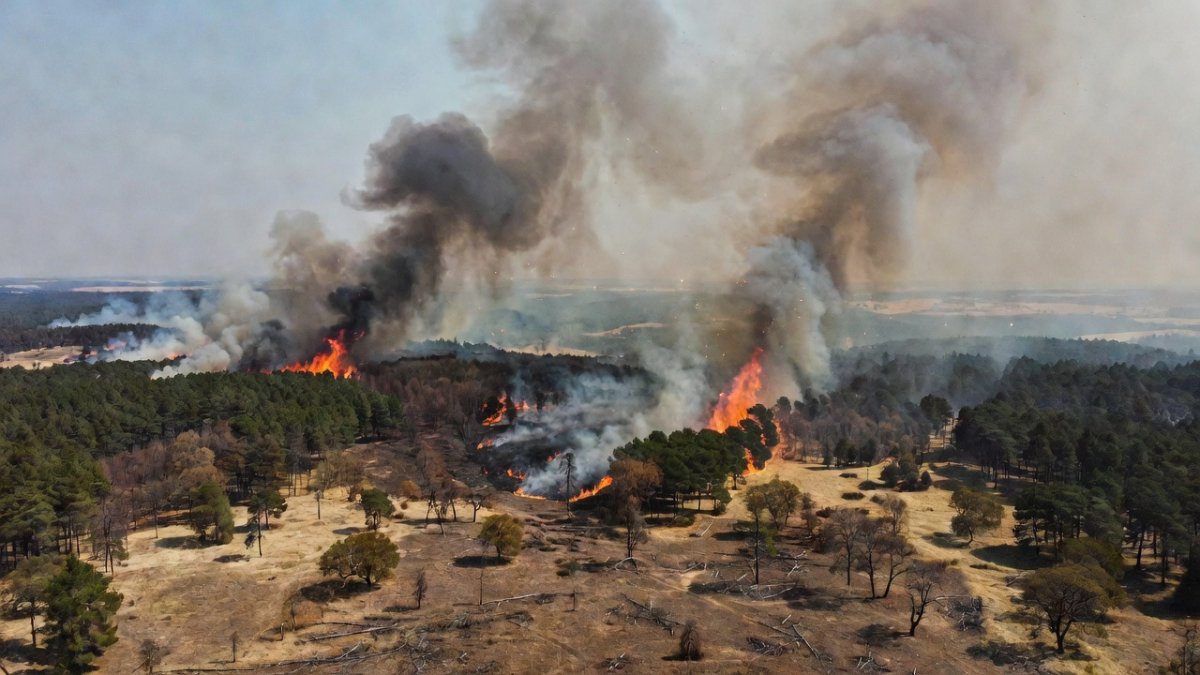 European wildfire in drought-stricken landscape