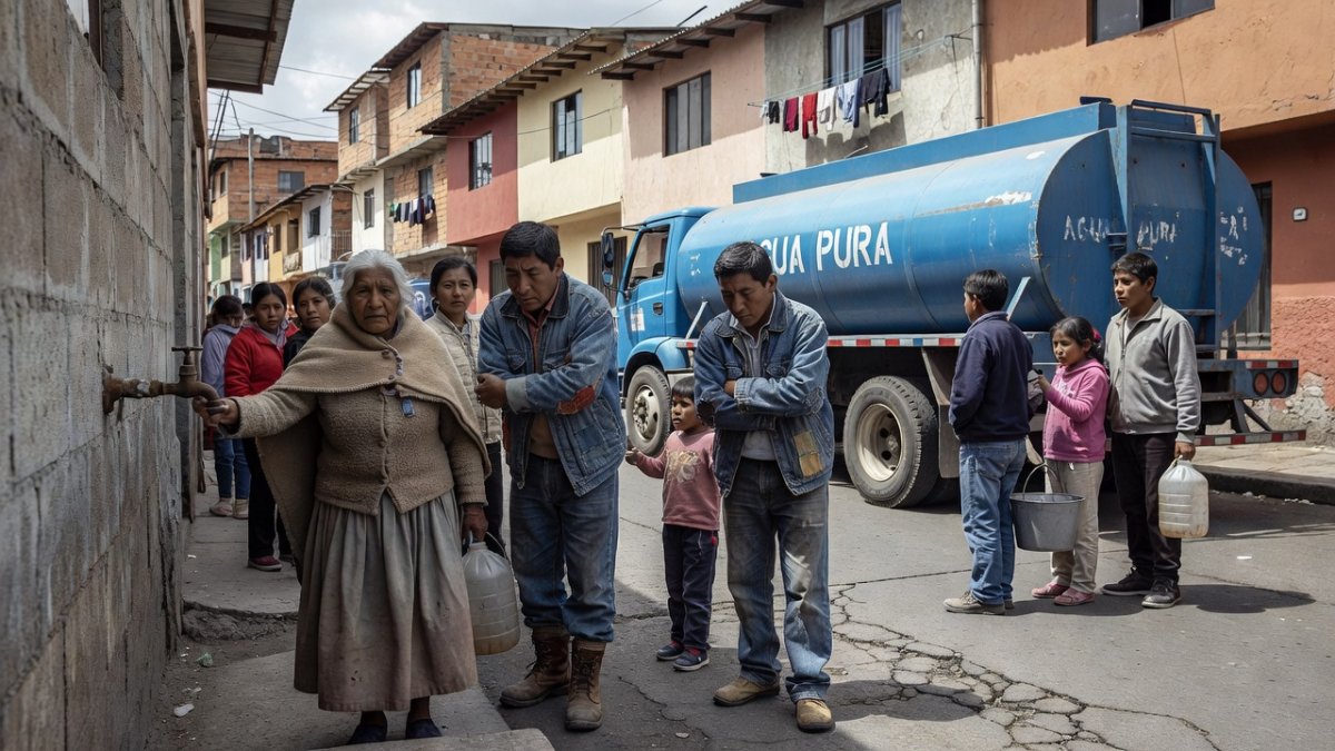 Water truck delivering supplies in Quito neighborhood during power outages
