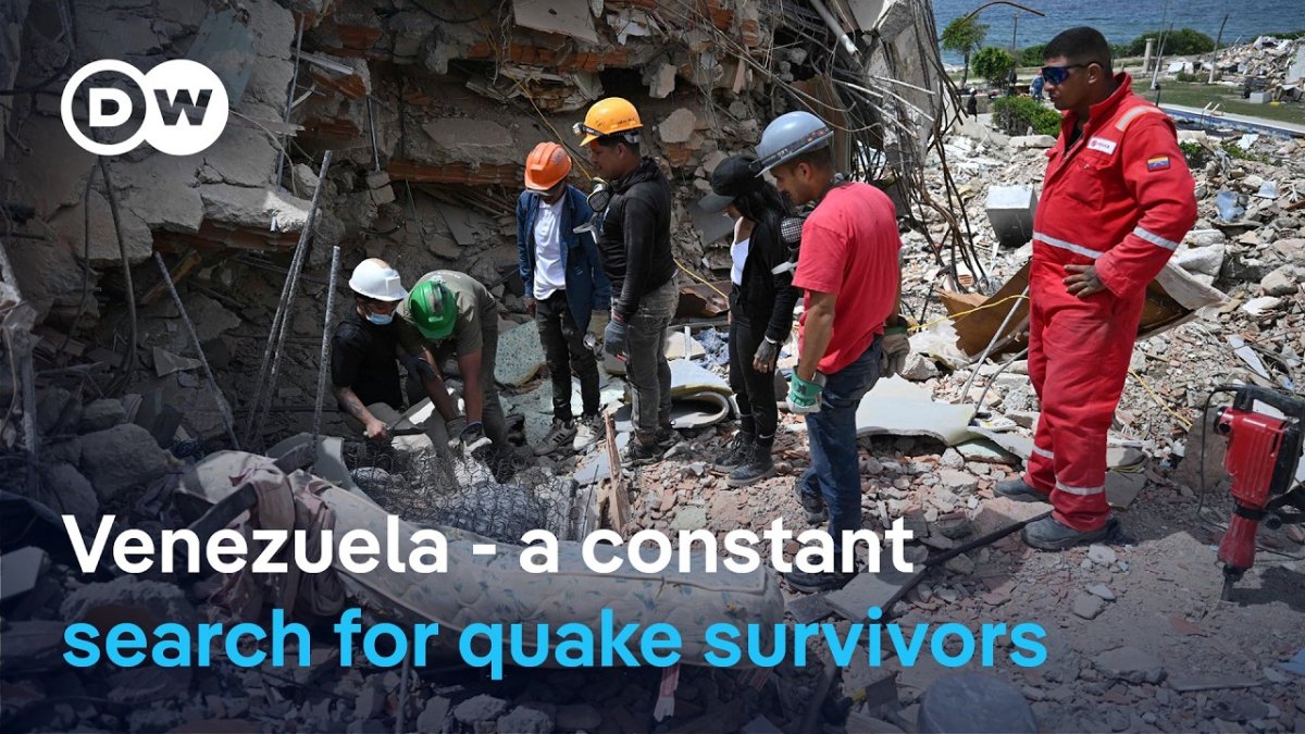 Aerial view of damaged buildings and collapsed structures in the port city of La Guaira, Venezuela