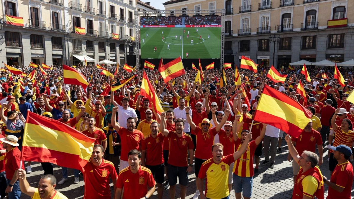 Spanish fans celebrating their World Cup victory in Madrid streets