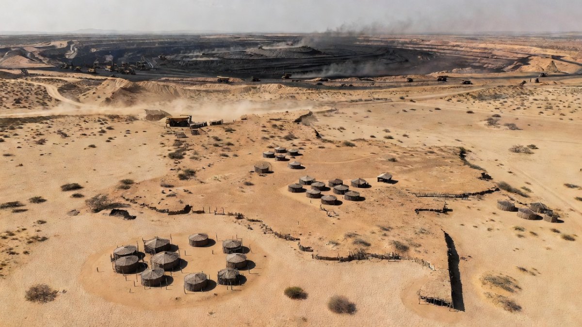 La Guajira peninsula landscape near the Cerrejón open-pit coal mine, where Wayuu communities face health impacts from extraction