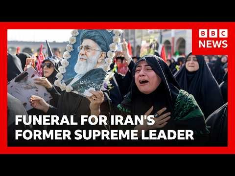 YouTube thumbnail from BBC News coverage of the Khamenei funeral procession