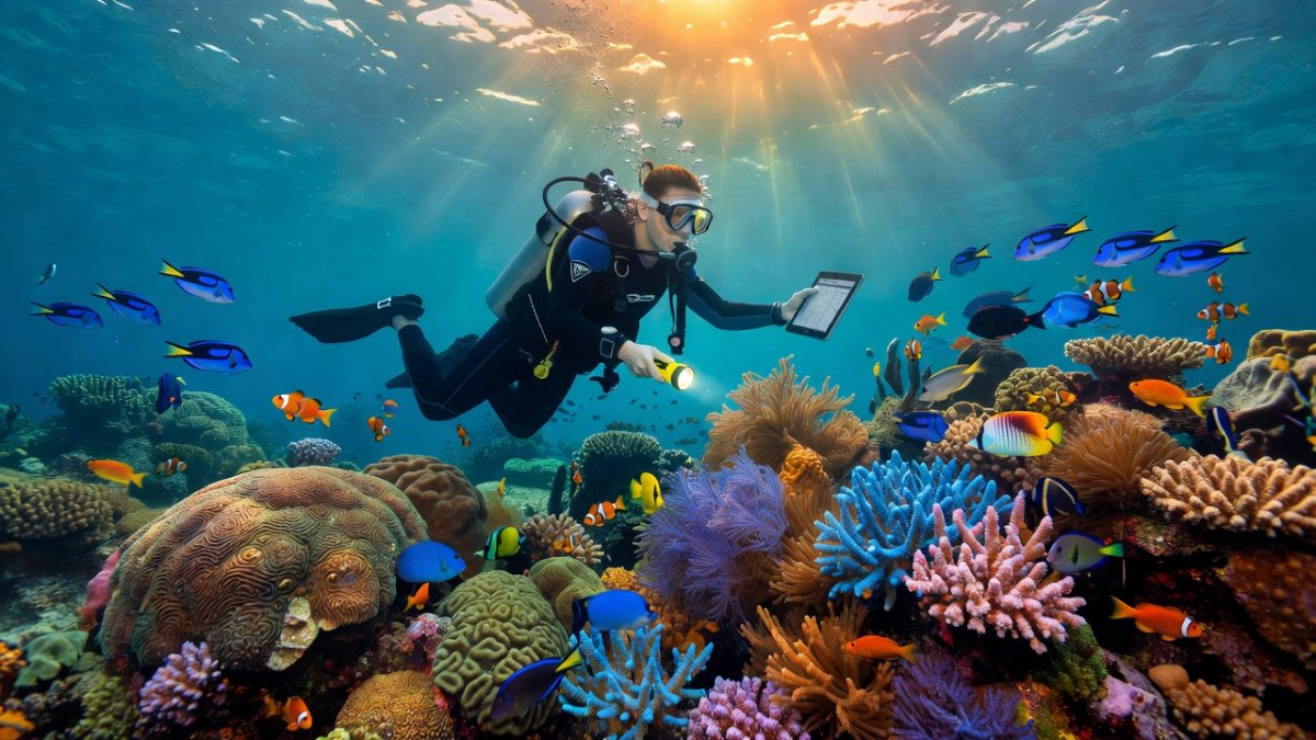 Marine biologist studying coral reefs in Philippine waters