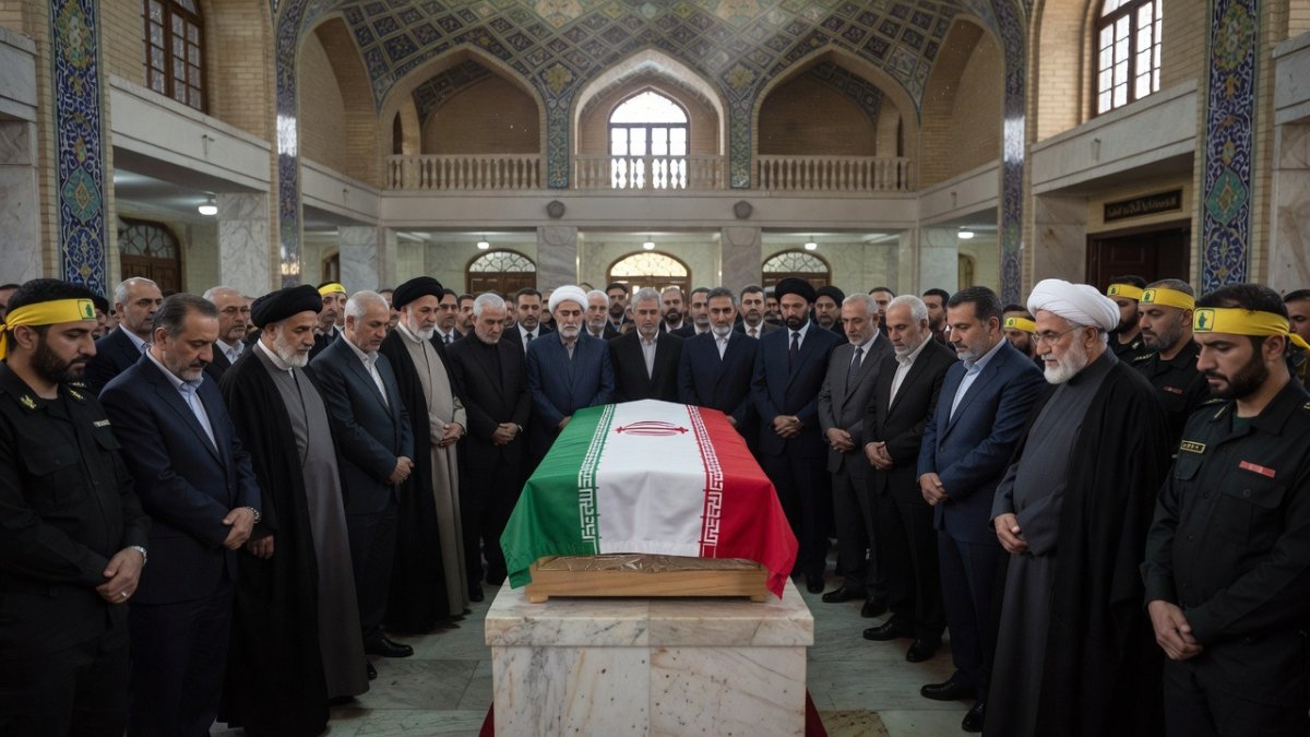 Hezbollah members and Iranian officials at Khamenei funeral