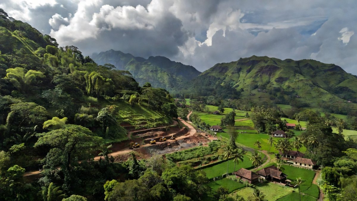 Western Ghats mountain terrain near Wayanad, Kerala showing fragile ecosystem
