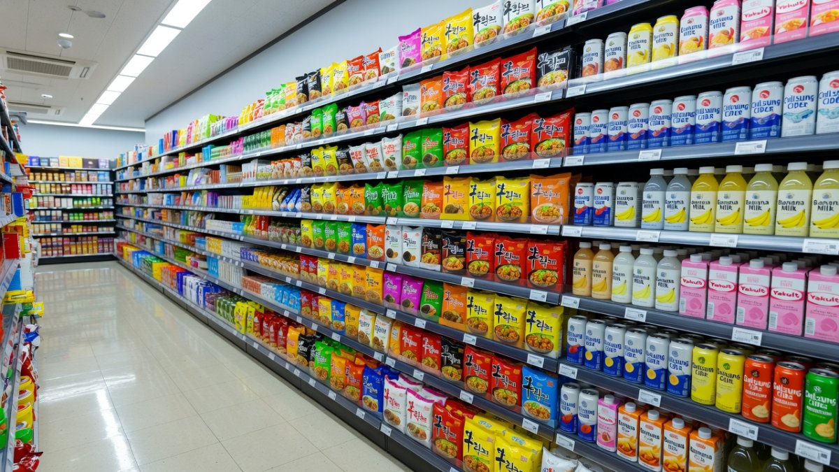 Korean ramen and snack products on retail shelves, key drivers of K-Food+ export growth