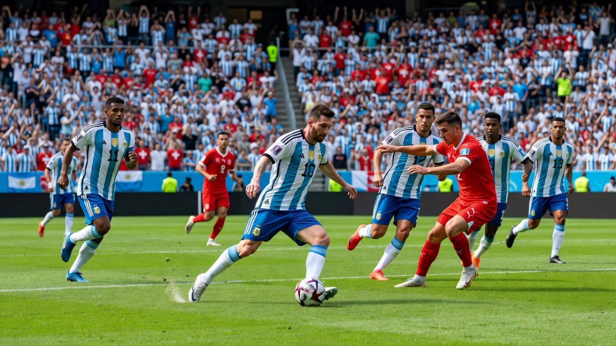 Lionel Messi and Argentina players in action against Switzerland at the FIFA World Cup 2026 quarterfinal