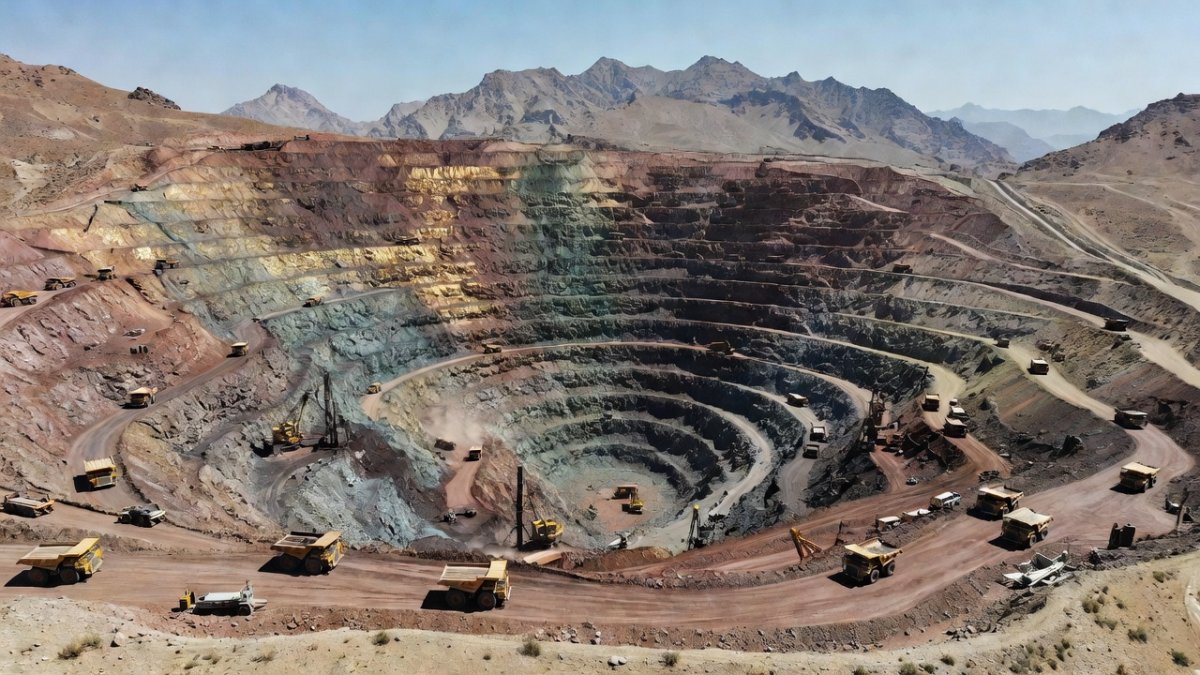 Aerial view of the Saindak open-pit copper and gold mine in Balochistan, Pakistan