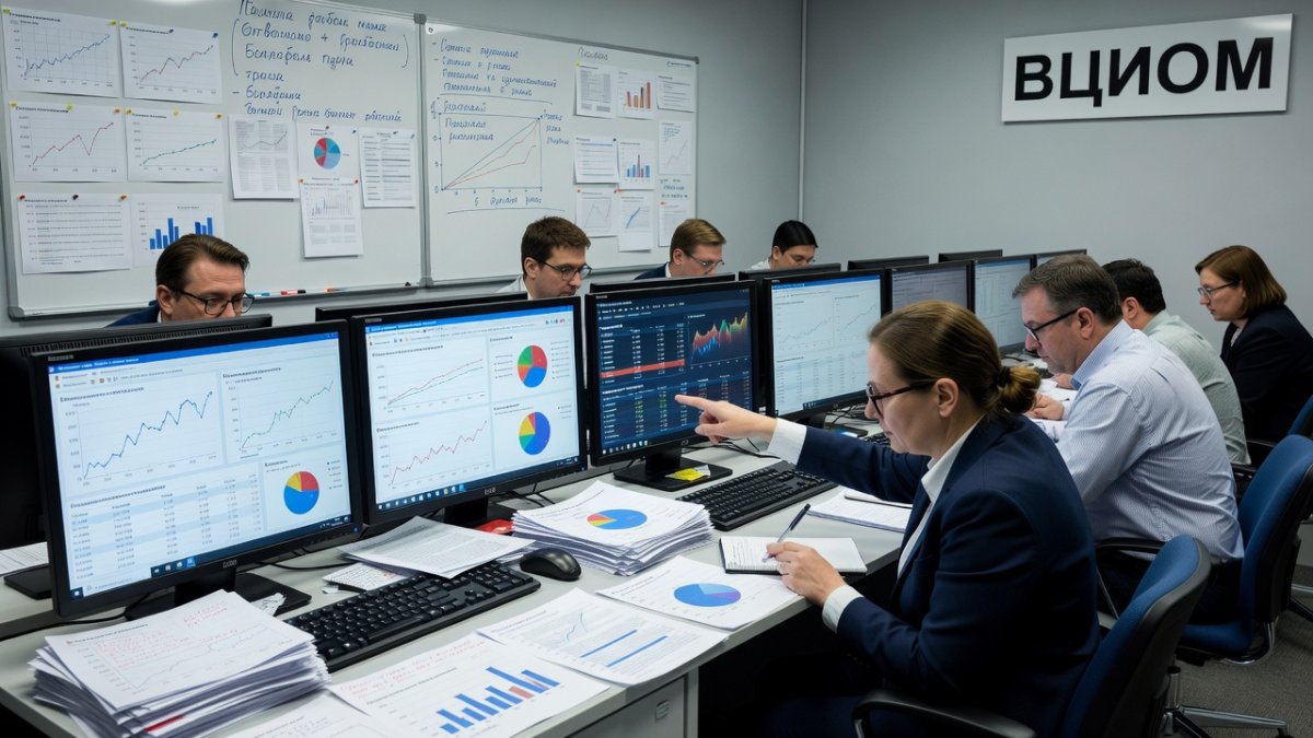 VTsIOM polling center with researchers analyzing survey data
