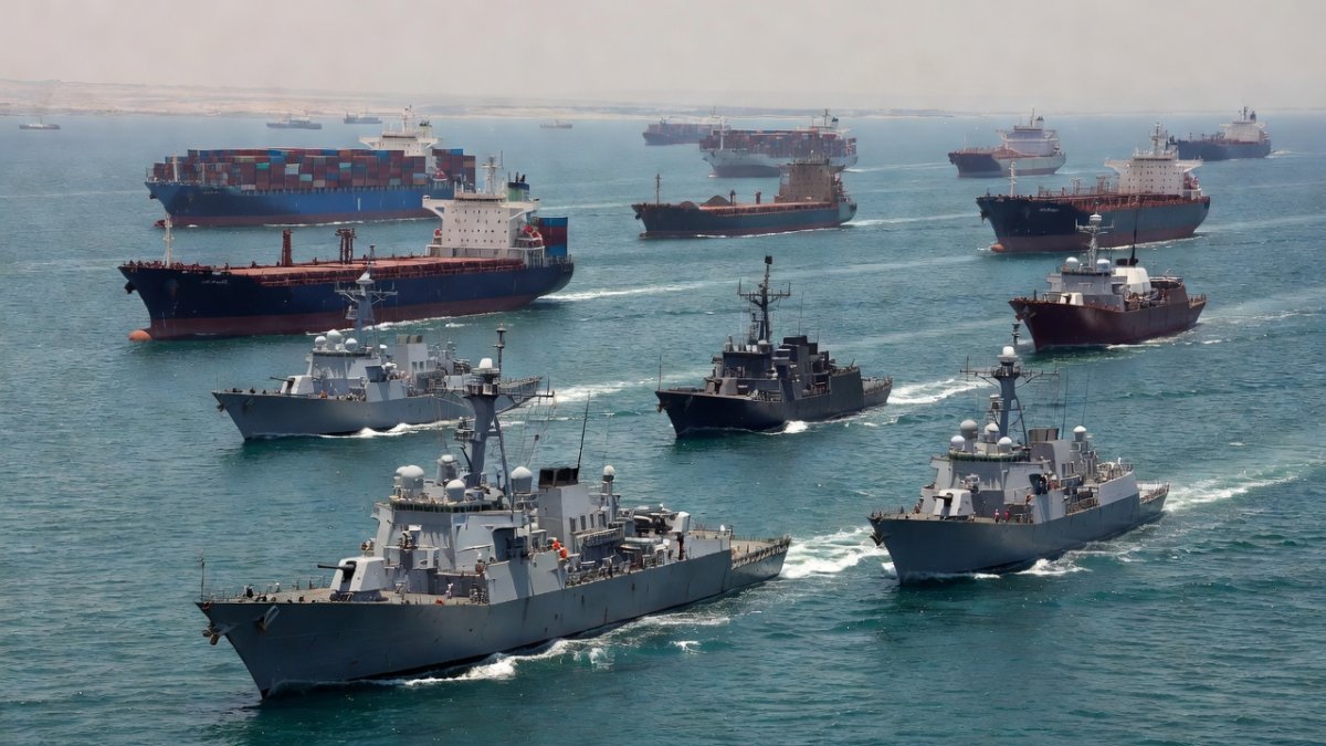 US Navy warships and commercial vessels in the Persian Gulf during Hormuz crisis