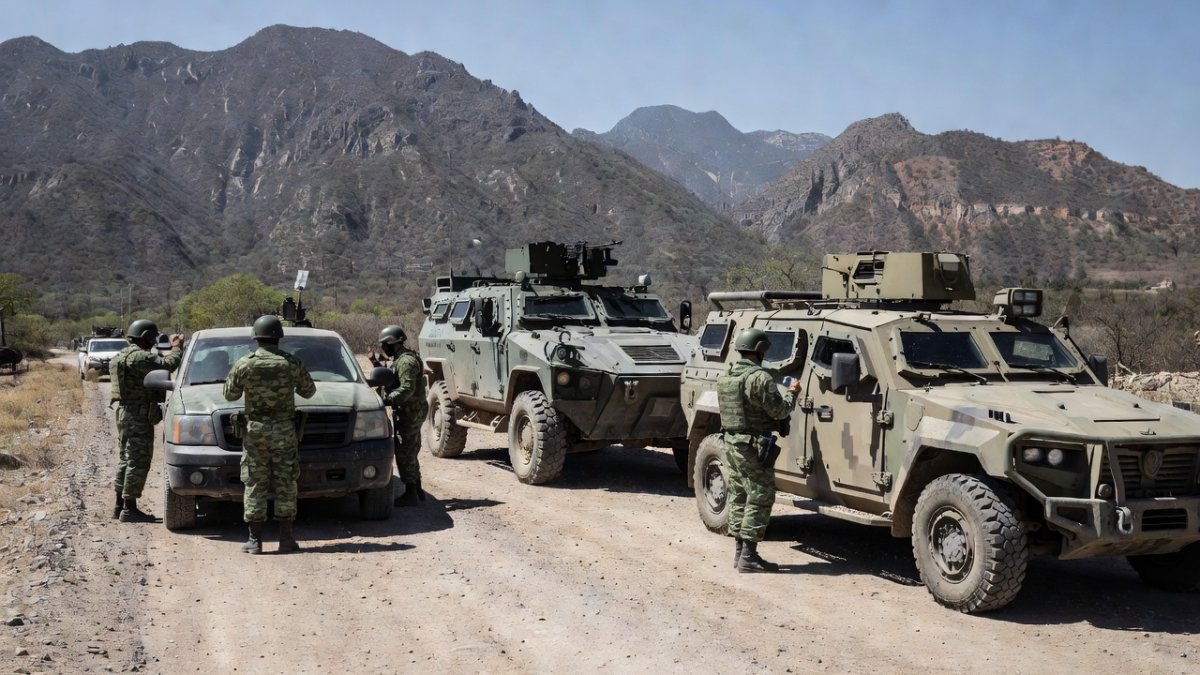 Mexican National Guard checkpoint on a rural road in Guerrero state