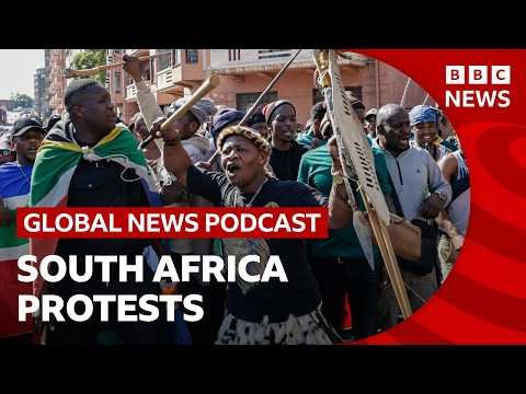 Protesters marching during anti-migrant demonstrations in South Africa