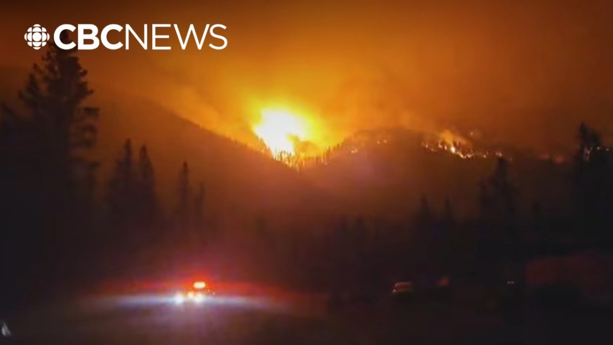 Aerial view of wildfire smoke rising near Clinton, British Columbia, as the Pear Lake and Fiftynine Creek fires merge
