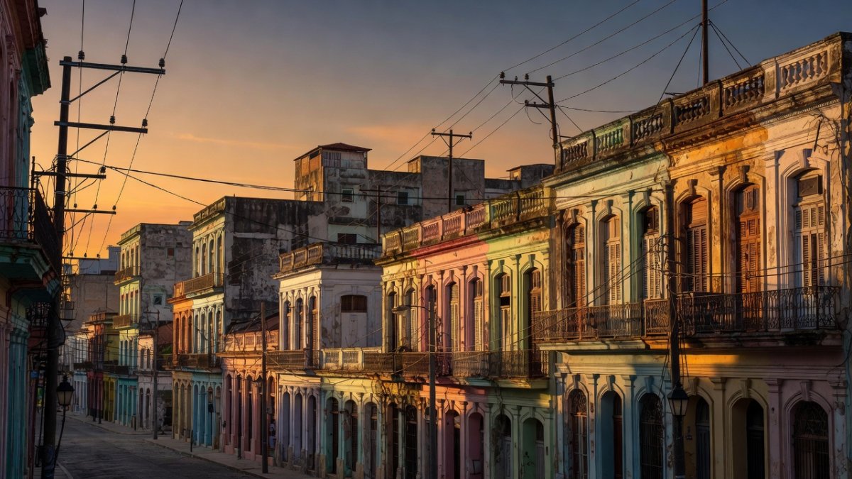 Havana skyline with electrical power lines against dusk sky, reflecting Cuba energy crisis
