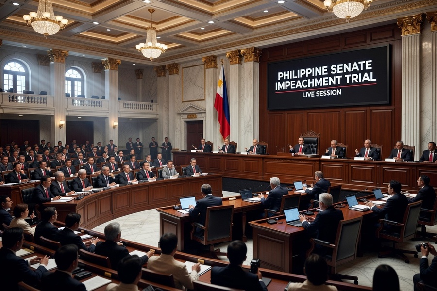 Philippine Senate impeachment court in session during oral arguments on subpoenaing Vice President Sara Duterte financial records