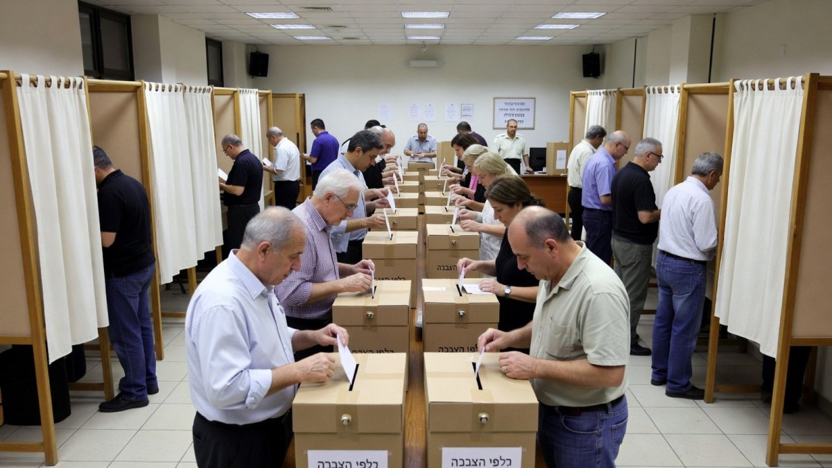 Israeli polling station with ballot boxes