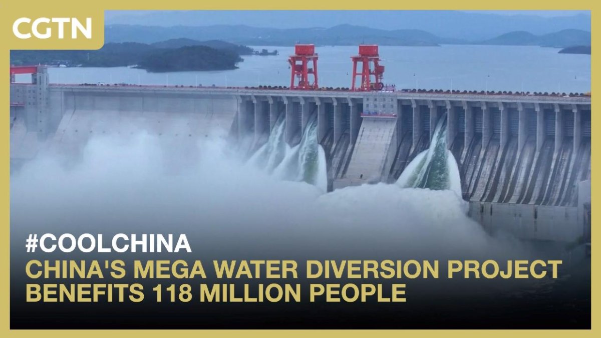 Aerial view of the middle route canal of China's South-to-North Water Diversion Project near Henan province