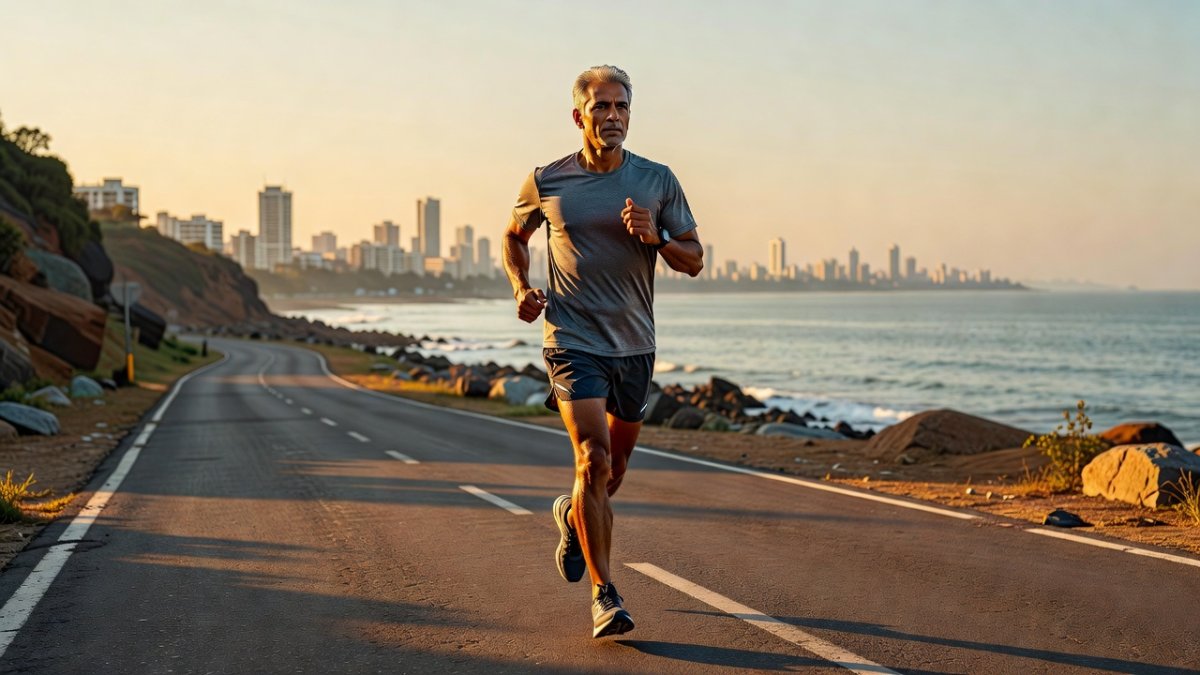 Runner at sunrise symbolising consistent daily movement in Indian urban settings