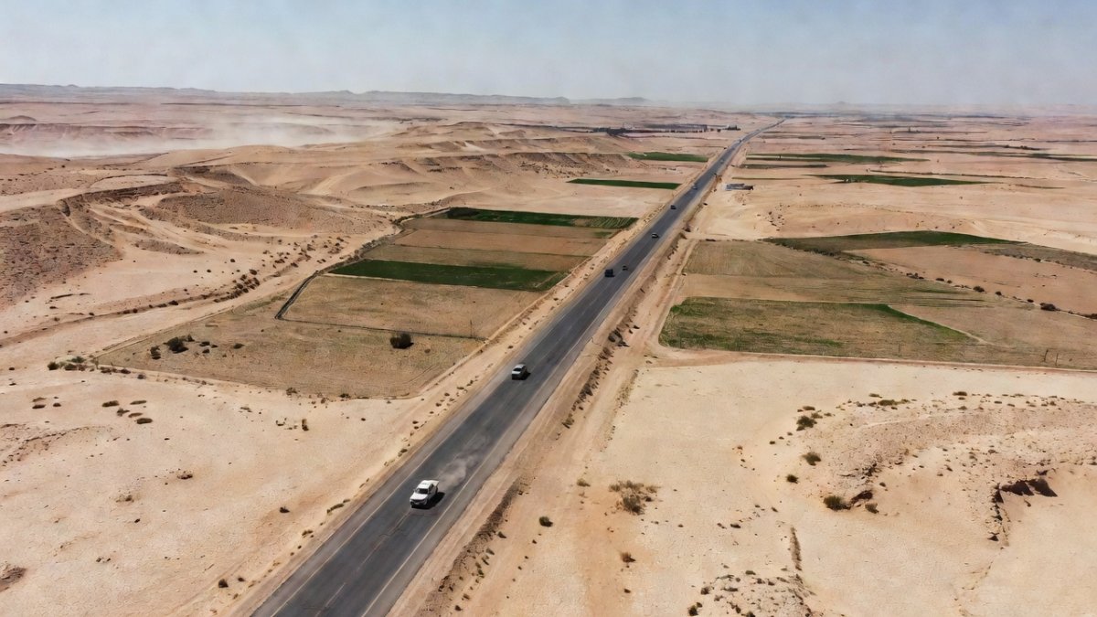 Aerial view of the Jordan Valley landscape along Route 90