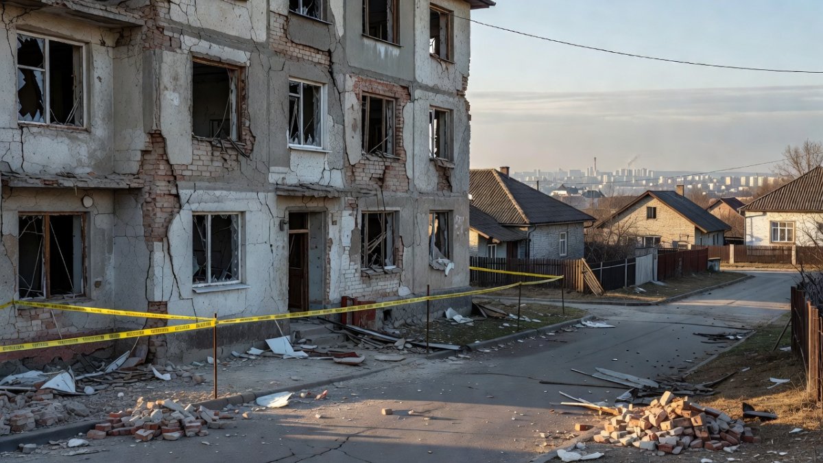 Damaged homes in the village of Myla after the explosion, Bucha district, Kyiv region