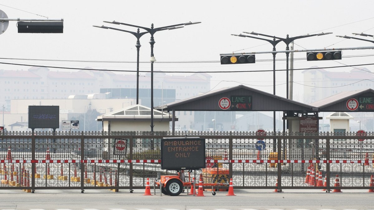 The entrance to Camp Humphreys in Pyeongtaek, Gyeonggi Province