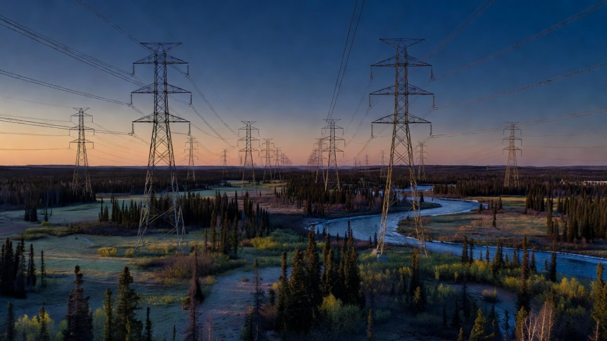 High-voltage electricity transmission towers in Canada amid threats to cut energy exports