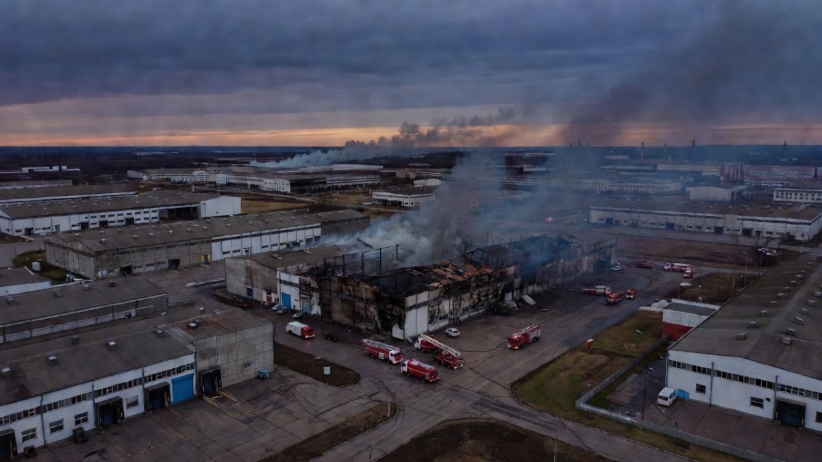 A warehouse district in Russia after a Ukrainian drone strike