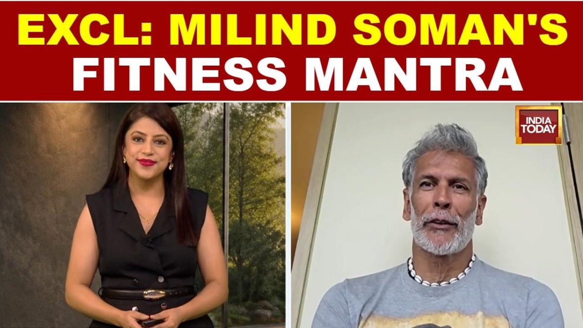 Health 360 video still of Milind Soman discussing fitness with Sneha Mordani