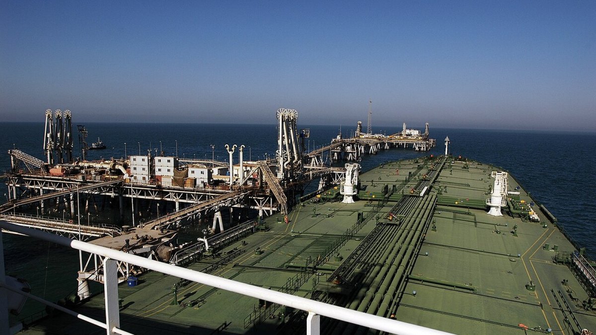 A cargo vessel transiting the Strait of Hormuz, the critical oil chokepoint